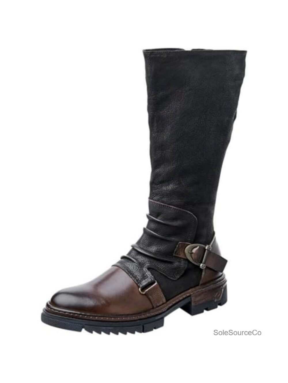 Men's Tall Faux Leather Riding Boots Side Zip Moto Buckle